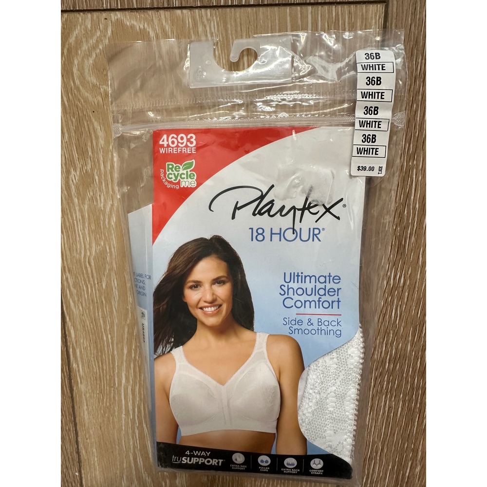 Playtex 18 Hour Ultimate Shoulder Comfort Wirefree Bra White 36B 4693 NEW